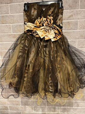NY Collection Gold & Black Animal-Print Tulle Party Dress